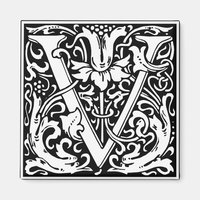 Letter V Medieval Monogram Art Nouveau Magnet (Front)