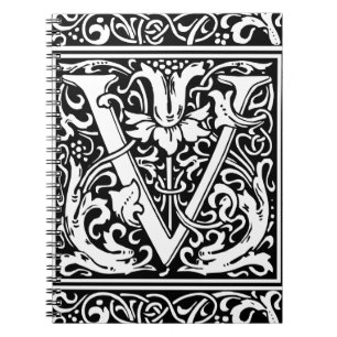 Letter V Medieval Monogram Art Nouveau Notebook