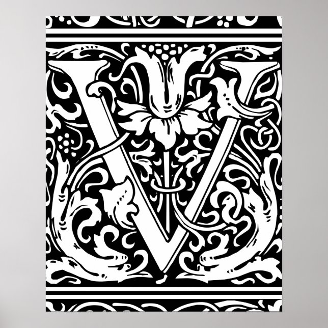 Letter V Medieval Monogram Vintage Initial Poster (Front)