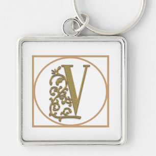 LETTER V MONOGRAM Beautiful Wedding New Home Gift Keychain