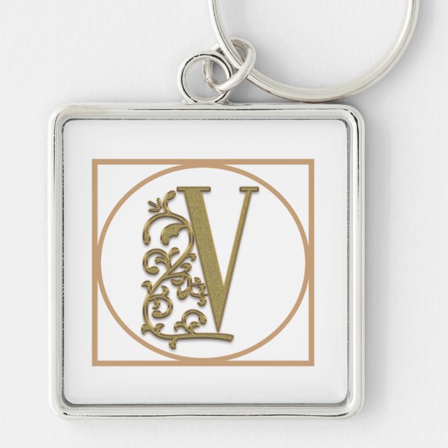 LETTER V MONOGRAM Beautiful Wedding New Home Gift Keychain (Front)