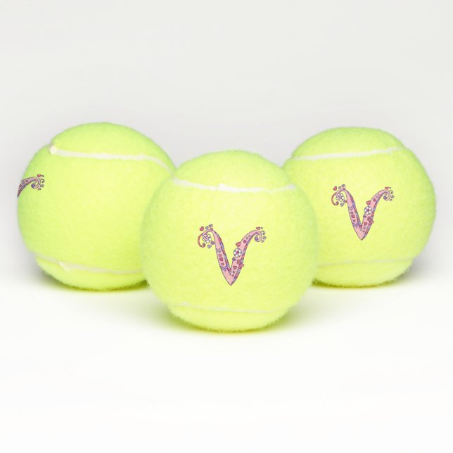 Letter V monogram girls personalized doodle art Tennis Balls (Multi)