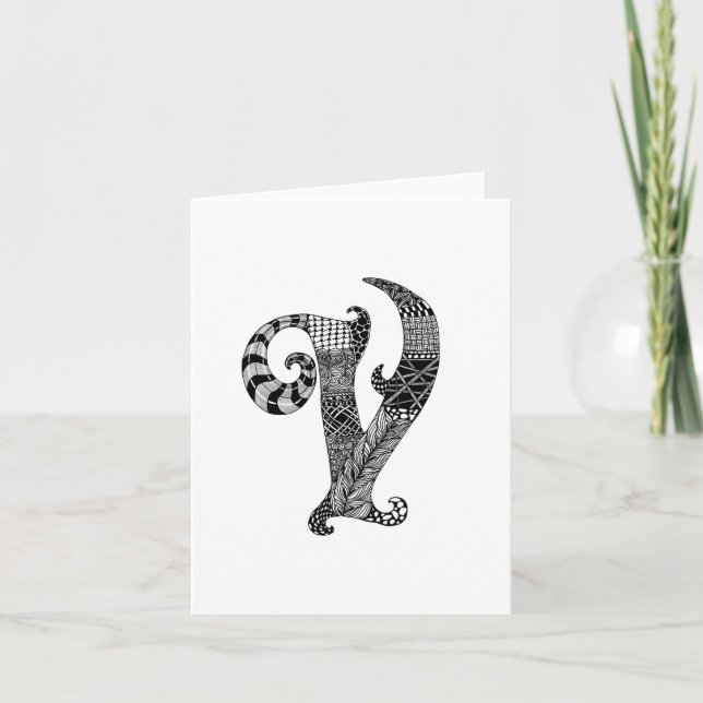 Letter V Monogram in Black and White Note Card (Front)