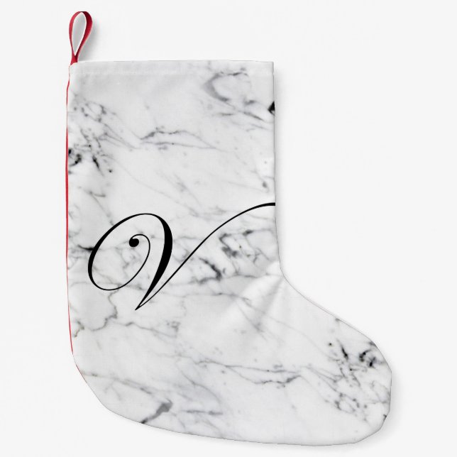 Letter V monogram Marble texture Small Christmas Stocking (Front)