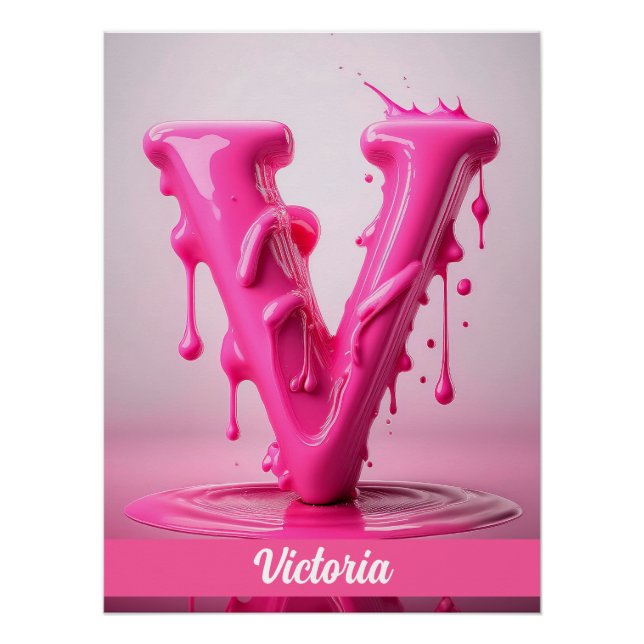 Letter V, Monogram V  - Customizable Name Poster  (Devant)