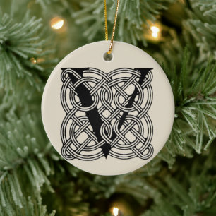 Letter V Monogram Vintage Celtic Knot Print Ceramic Ornament