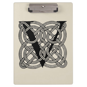 Letter V Monogram Vintage Celtic Knot Print Clipboard