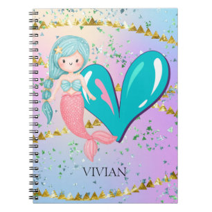 Letter V Monogram Watercolor Cute Mermaid Nursery Notebook
