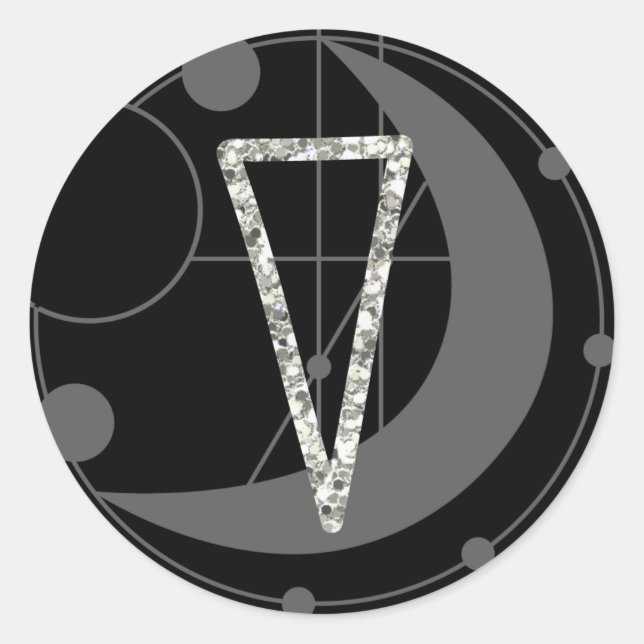 Letter V Rune Runic Monogram Geometric Moon Black Classic Round Sticker (Front)
