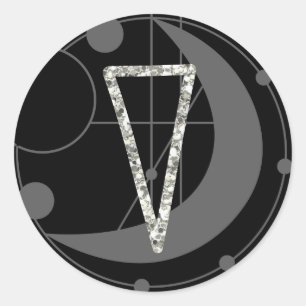 Letter V Rune Runic Monogram Geometric Moon Black Classic Round Sticker