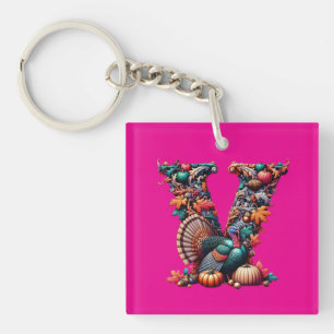 Letter V Thanksgiving turkey style gift Keychain