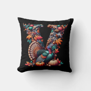 Letter V Thanksgiving turkey style gift Throw Pillow