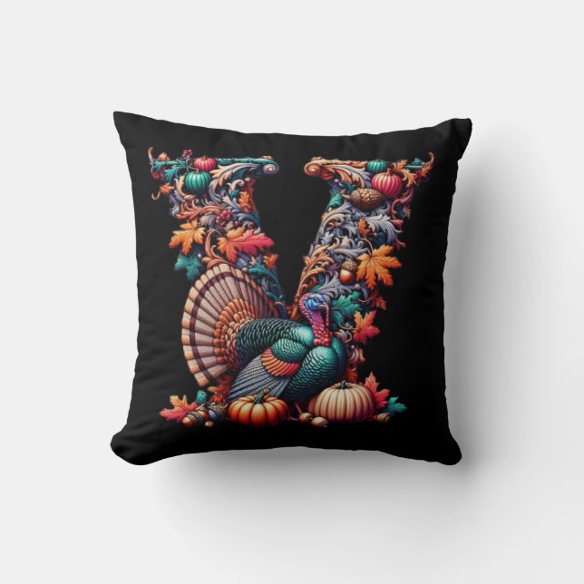 Letter V Thanksgiving turkey style gift  Throw Pillow (Front)