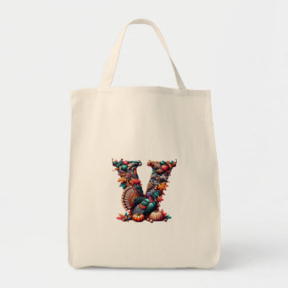 Letter V Thanksgiving turkey style gift Tote Bag