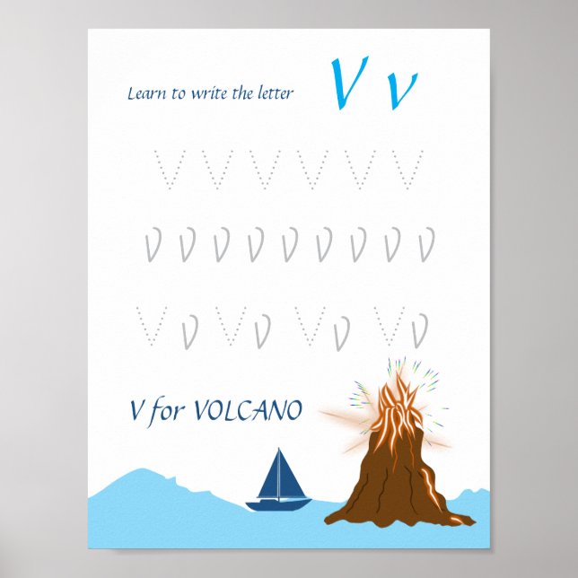 Letter V Tracing Poster for Kids (Front)