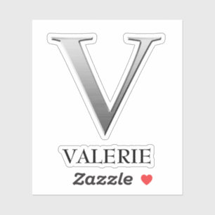 Letter V Two-Tone Silver Grey and Name Sticker
