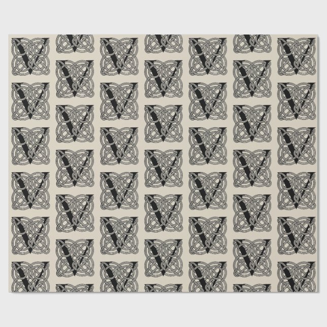 Letter V Vintage Celtic Knot Monogram Wrapping Paper (Flat)
