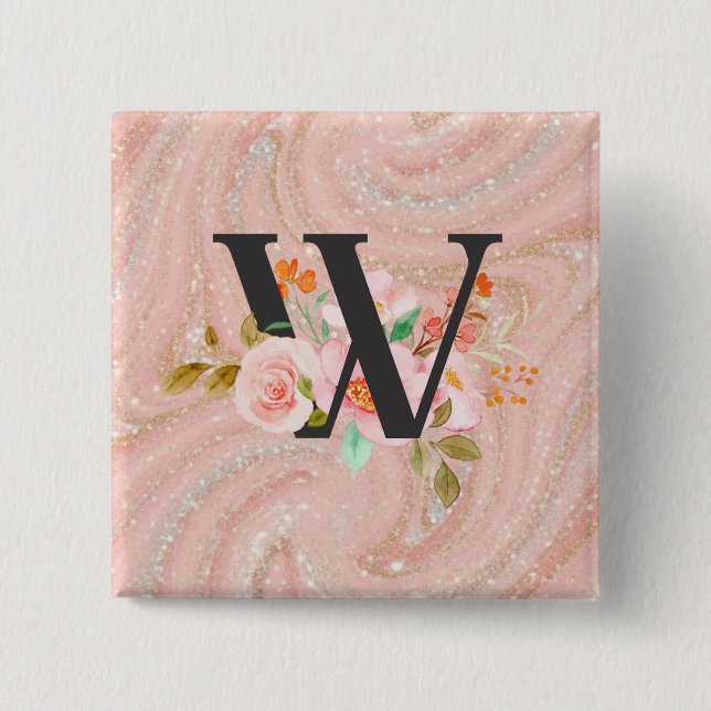Letter W 2 Inch Square Button (Front)
