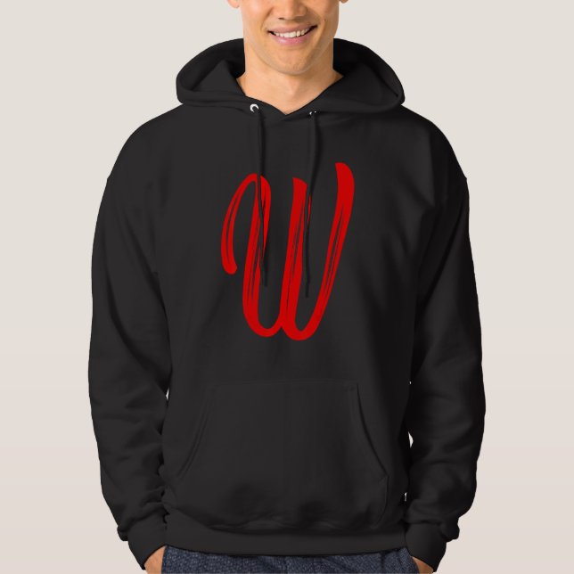 Letter W Alphabet Large Red Graphic Initial Hoodie (Front)
