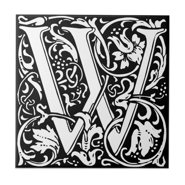 Letter W art nouveau black and white Tile (Front)
