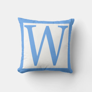 Letter W Baby Blue Border Throw Pillow