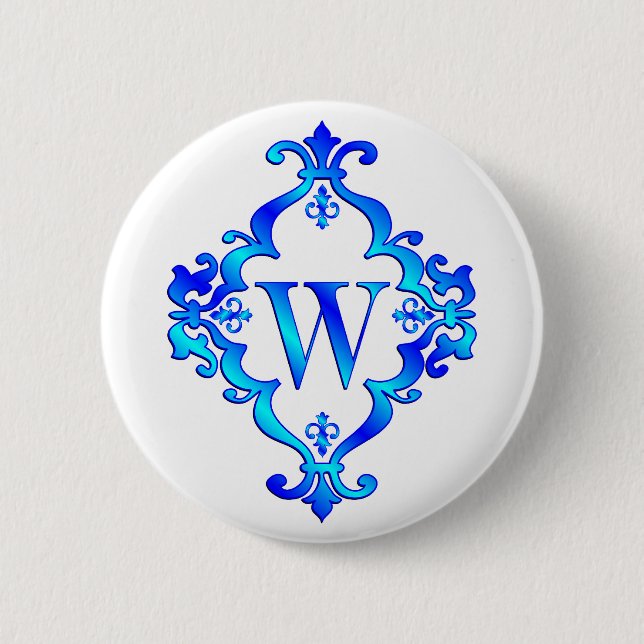 Letter W Blue 2 Inch Round Button (Front)