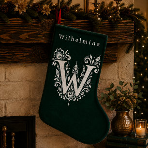 Letter W Botanical Monogram Personalized Stocking