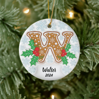 Letter W Custom Name Monogram Christmas Ceramic Ornament