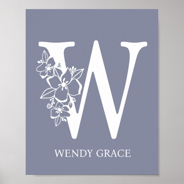 Letter W Floral Monogram Name Nursery Modern Poster (Front)