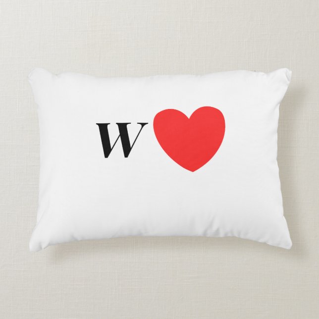 Letter W Heart - Valentine Initial Love Design Accent Pillow (Front)