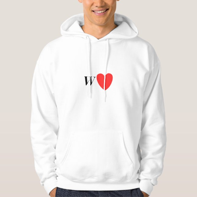 Letter W Heart - Valentine Initial Love Design Hoodie (Front)