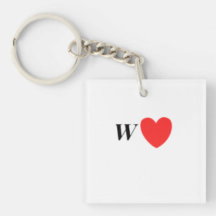 Letter W Heart - Valentine Initial Love Design Keychain