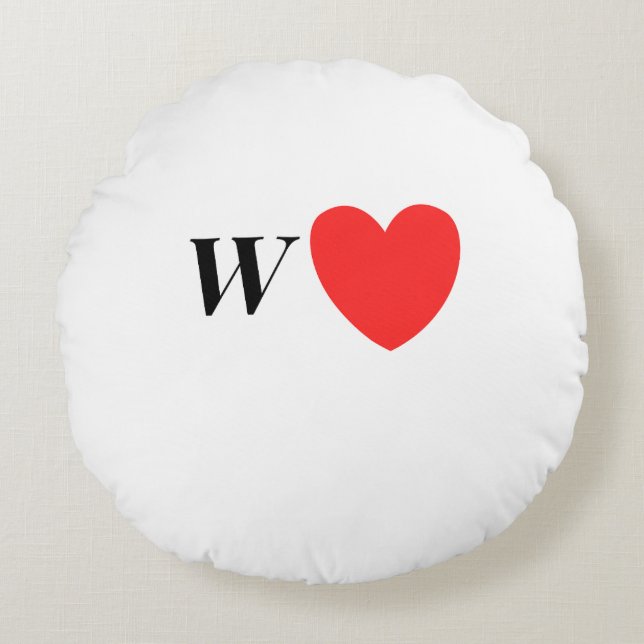 Letter W Heart - Valentine Initial Love Design Round Pillow (Front)