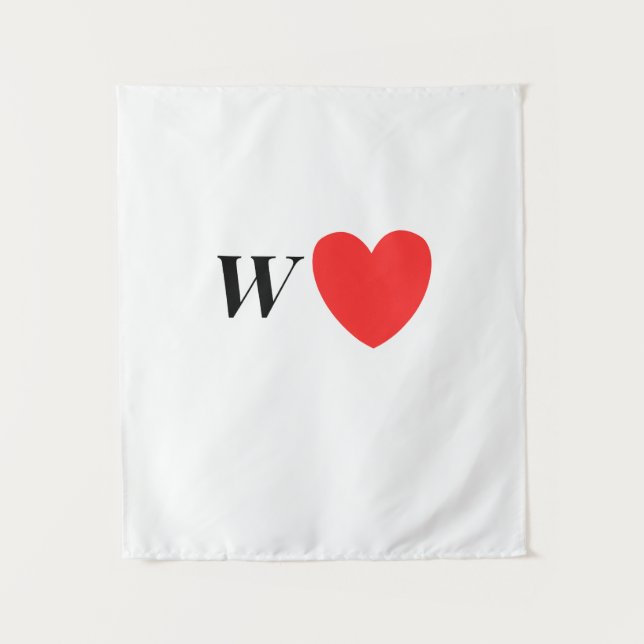 Letter W Heart - Valentine Initial Love Design Tapestry (Front)