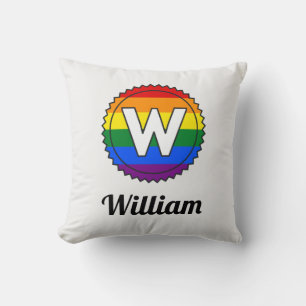 Letter W Initial & Name Gay Pride Rainbow Monogram Throw Pillow