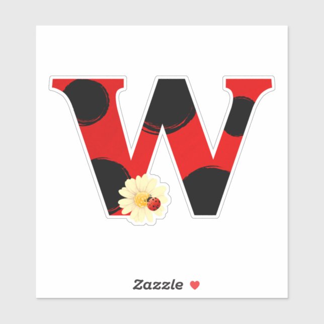 Letter W Ladybug Print with Ladybug and Flower (Sheet)