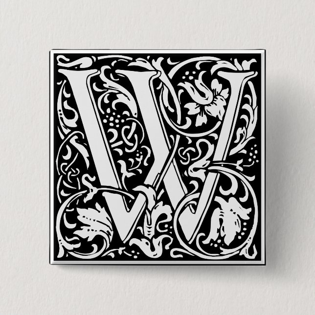 Letter W Medieval Monogram Art Nouveau 2 Inch Square Button (Front)