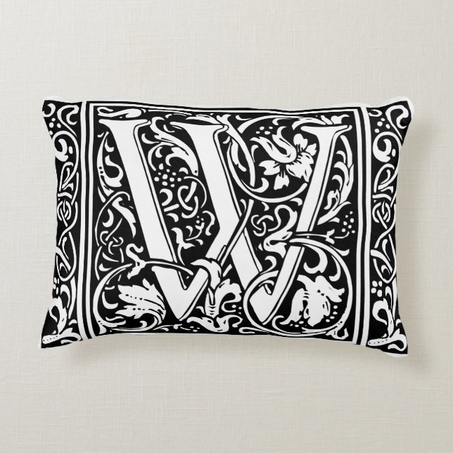 Letter W Medieval Monogram Art Nouveau Accent Pillow (Back)
