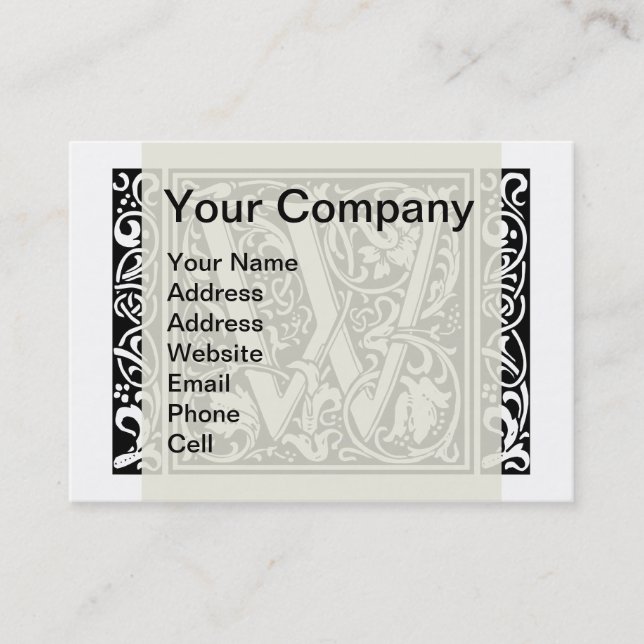 Letter W Medieval Monogram Art Nouveau Business Card (Front)
