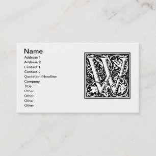 Letter W Medieval Monogram Art Nouveau Business Card
