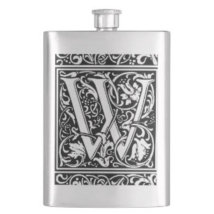 Letter W Medieval Monogram Art Nouveau Hip Flask