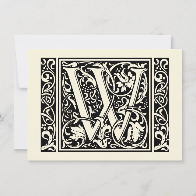 Letter W Medieval Monogram Art Nouveau Invitation (Front)