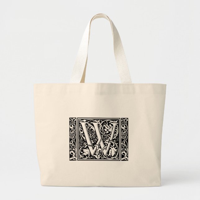 Letter W Medieval Monogram Art Nouveau Large Tote Bag (Front)
