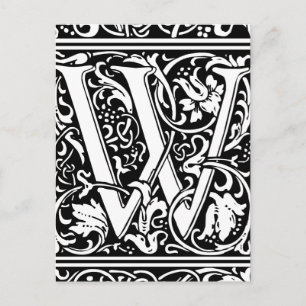 Letter W Medieval Monogram Art Nouveau Postcard