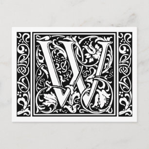 Letter W Medieval Monogram Art Nouveau Postcard