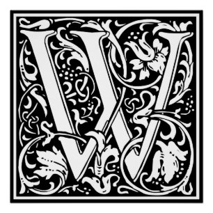 Letter W Medieval Monogram Art Nouveau Poster