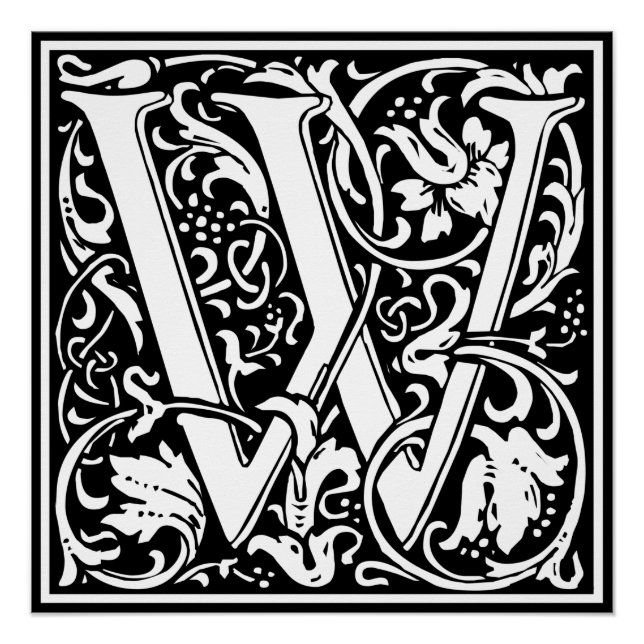 Letter W Medieval Monogram Art Nouveau Poster (Front)