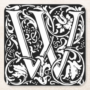 Letter W Medieval Monogram Art Nouveau Square Paper Coaster