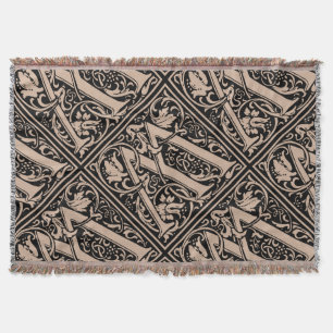 Letter W Medieval Monogram Art Nouveau Throw Blanket