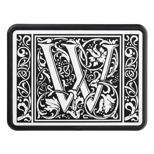 Letter W Medieval Monogram Art Nouveau Trailer Hitch Cover (Front)